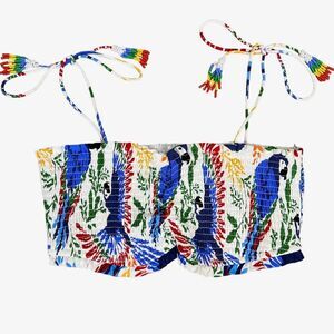 House of Harlow Tropical Toucan Print Crop Top Size Medium Tassel Tie Straps NWT